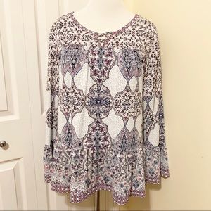 Style & Co Patterned Tiered Top XL Bell Sleeves Tunic
